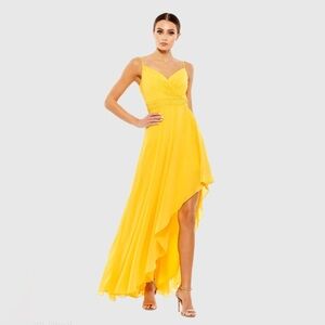 Mac Duggal 70191‎ size 0, Marigold Yellow Asymmetrical Hem Chiffon Maxi Dress